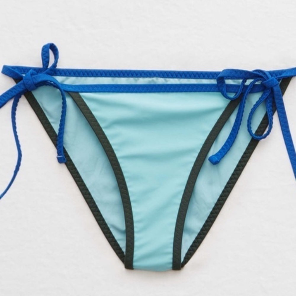 Aerie Tie Side Color block Cheeky Bum Coverage String Bikini Bottoms NWOT